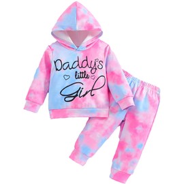 Xumplo Newborn Baby Girl Clothes Set Toddler Tie Dye Letter Print Hoodie Casual Outfits Little Girls Tracksuit Clothing 18-24 Months