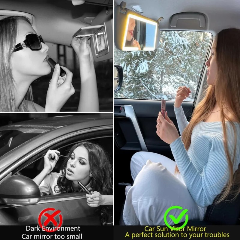 Espejo De Maquillaje De Visera De Coche Con 3 Modos