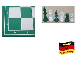 G+K Kunststofftechnik UG Staunton Form No. 45053 Professional Chess Set White / Green with Chess Board and Chess Pieces KH 93 mm