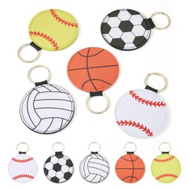 Beadthoven 5Pcs Sport Theme Leather Keychains Football Baseball Backpack Keyring Basketball Volleyball Keychains Bulk Keychain Holders for Purse Bag Hanging Ornaments Party Favors Sport Team Presents