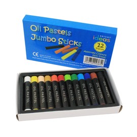 Bright Ideas Jumbo Oil Pastels - 12 Pack of Assorted Colours Oil Pastels Crayons - Intense Bright Colours - Oil Pastels for Kids, Artists, Students - Pastels for Paper, Card, Canvas