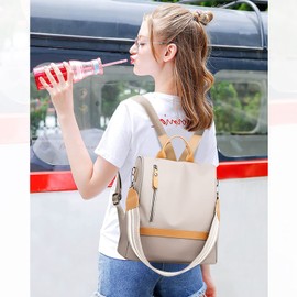 NICOLE & DORIS Anti Theft Womens Backpack Ladies Casual Rucksack Bag Oxford Cloth Backpack Water Proof School Bags Lightweight Travel Daypack Khaki