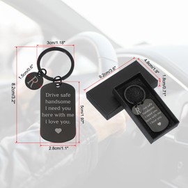 PATIKIL Drive Safe Keychain, 1 Set Letter R Keychain I Need You Here with Me I Love You Custom Keychain with Gift Box for Him Christmas Valentines Day Gifts, Black White