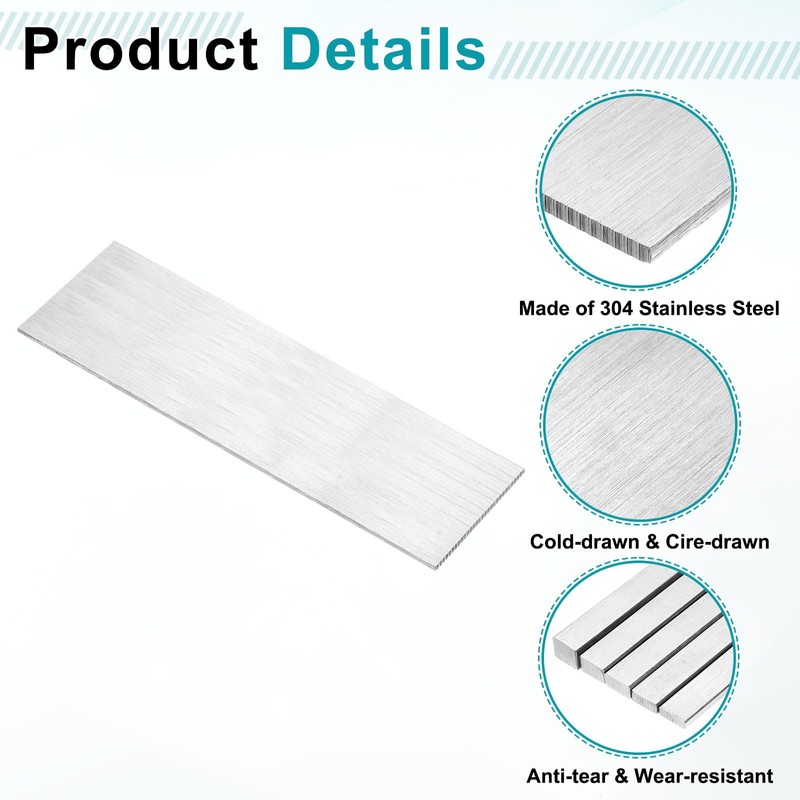 uxcell 304 Stainless Steel Flat Bar 1/8" Thickness, 2-3/8" Width,