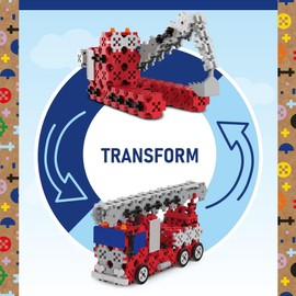 Connect Trefl 2-in-1 Construction Bricks, Fire Brigade / Construction Excavator - 241 Pieces: 236 Bricks + 5 Bricks Figure, for Adults and Children from 7 Years