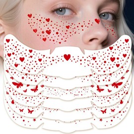 Face Glitter Makeup Patches, 6 Piece Waterproof Freckle Stickers, Red Hearts Stars and Butterflies Design