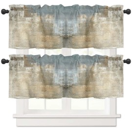 2 Pack Retro Beige Window Valances, Abstract Art Valances for Windows Treatment Decor, Farmhouse Rod Pocket Privacy Decorative Curtain Valance for Bathroom Bedroom Living Room, 54 X 18 in, 2 Panel
