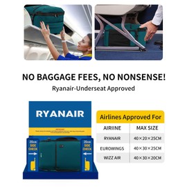 ECOHUB for Ryanair Cabin Bags 40x20x25, Underseat Travel Backpack with Anti-theft Pocket, Cabin Size Carry on Bag for Airplanes, Water-resistant Hand Luggage Bag with Laptop Compartment, 20L-BlueGreen