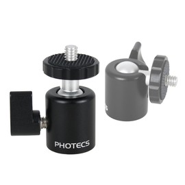 Photecs Mini Tripod Head Pro V3, CNC Machined Ball Head (Tripod Mini Ball Head) with 3/8 Inch Connection, Includes Thread Adapter 3/8 Inch to 1/4 Inch, Mounted Rotates 360°