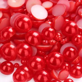 Flatback Pearls for Crafting 3000PCS Mixed Sizes 4/5/6/8/10/12mm Half Pearls for Crafts Faux Red Half Round Flat Back Pearl Beads for Nail Face Art Tumbler Clothes Shoes Mugs Crocs Wedding Decoration