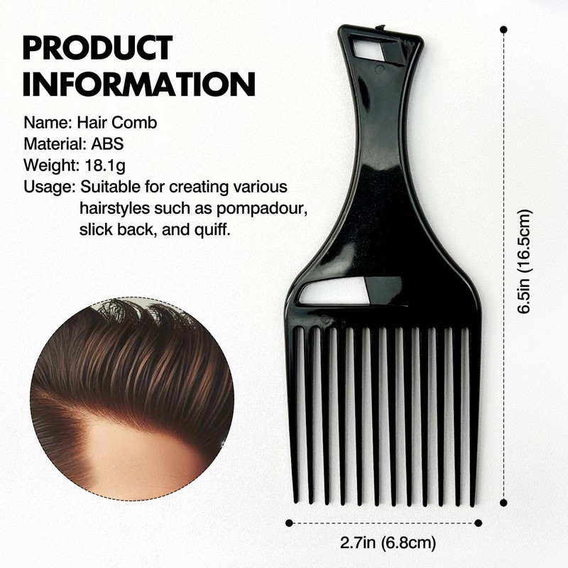 Zoolinn Black Plastic Afro Pick Lift Comb - Set of