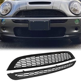 ECOTRIC Front Upper & Lower Grille Compatible with 2002-2006 Mini Cooper R50 R52 R53 Honeycomb Mesh Grill Glossy Black 2 PCS