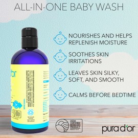 PURA D'OR 16 Oz All-in-One Calming Baby Wash & Shampoo For Hair & Entire Body, Tear Free, Sulfate Free, Natural Aloe Vera, USDA Biobased Gentle Formula