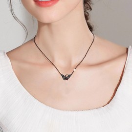 URONE Black Skull Necklace 925 Sterling Silver Skeleton Hand Pendant Necklace Gothic Jewellery Gifts for Women