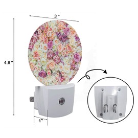 Axayaz Pink White Purple Roses LED Night Light Floral Wall Flowers for Wedding Valentine Lovers Dusk to Dawn Round Lamp Auto Sensor for Bathroom Hallway Living Room