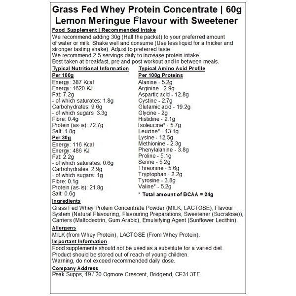 Whey Protein Concentrate 80% - Lemon Meringue - Grass Fed