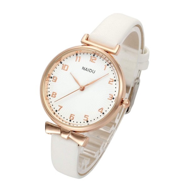 Top Plaza Womens Ladies Classic Simple Leather Analog Quartz Wrist Watch Rose Gold Case Arabic Numerals Casual Dress Watches(White)