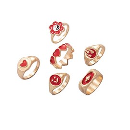 Chunky Rings Set Y2K Colorful Rings Aesthetic Rings Cute Indie Rings for Girls Trendy Butterfly Mushroom Heart Flower Ying Yang Rings for Women (Gold Rings)