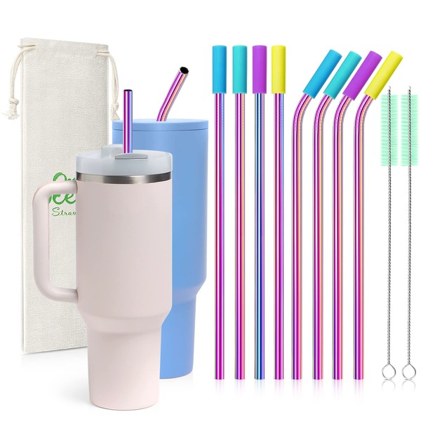 8 Piece 5/16 inch (8mm) Wide Stainless Steel Straws for