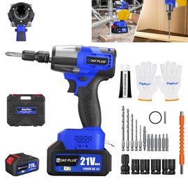 Bowoshen 450NM Max Torque Wrench with 6.0 Ah Battery,Cordless Impact Wrench with 4 Sockets,Impact Gun with Dual Speed,Electric Red Wrench with Drill Fittings for Manufacturing/Car