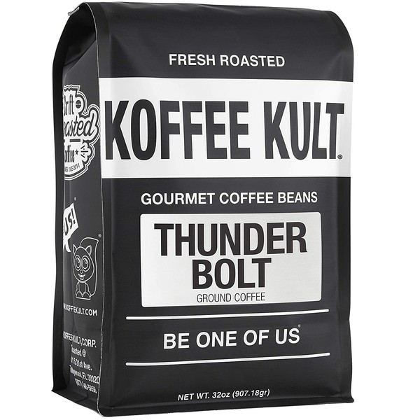 Koffee Kult Thunder Bolt Ground Coffee, French Roast Colombian Artisan Roasted - 32 ounce