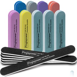 Pingispower Nail File and Buffer, 15PCS Professional Emery Boards Nail Files and Buffers Block for Natural Nails, 100/180 & 600/3000 Grit Double Sided & Reusable Manicure Pedicure Tools for Home Salon