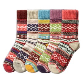 NORDIC Socks 5 Pairs, Merino Wool Socks for Men & Women, Winter socks, Warm socks (3-5, Ida)