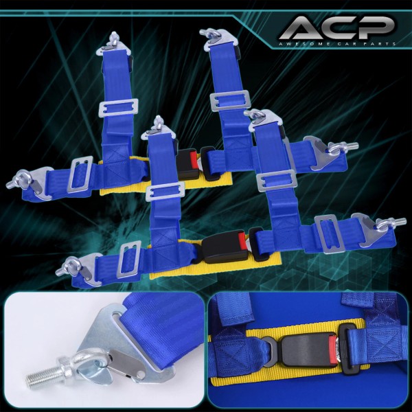 Awesomecarparts 2 X Universal Pair 2" Blue 4 Point Buckle