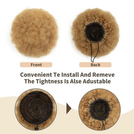 ISHEENY Ponytail Hairpiece Real Hair Afro Puff Drawstring Ponytail Short Curly Hair Chignon Hair Bun with Clips