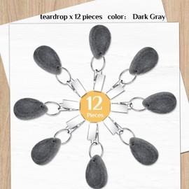 12 Pieces Tablecloth Weights Tablecloth Pendant Teardrop Shape Table Cover Weights Stone Table Weights Hangers with Metal Clip for Tablecloth Decoration Family Dinner Outdoor Picnic (Dark Gray)
