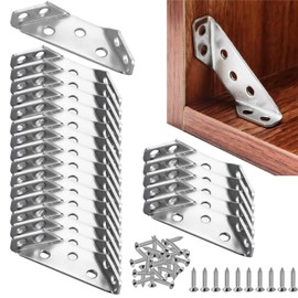 Furniture Triangle Corner Bracket Stainless Steel Angle Fasten Connector Universal Triangle Support Frame Corner Brace Bracket with Screws (20Pcs)