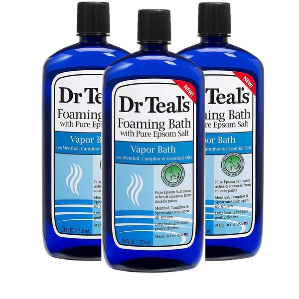 Dr. Teal's Cool Vapor Foaming Bath Gift Set (3 Pack, 24oz Ea.) - Menthol, Camphor & Spearmint Essential Oils Calm The Senses & Alleviate Daily Stress - at Home Spa Kit