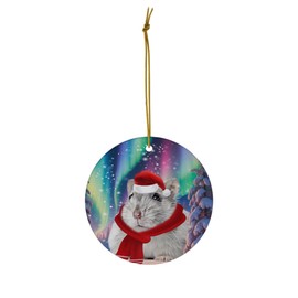Funny Grey Hamster Christmas Ornament 2025 Ceramic Circle White - Festive Winter Northern Lights Holiday Xmas Tree Hanging Decoration Gifts for Hamster Lovers