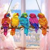 5 Birds Suncatcher for Window Hanging- Hand-Painted Bird Stained Window