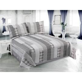 Marina Decoration Rich Printed Embossed Pinsonic Coverlet Bedspread Ultra Soft 3 Piece Summer Quilt Set with 2 Quilted Shams, Modern Grey Striped Pattern King Size