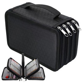 Puedno Large Pencil Case with 72 Slots, Portable Pencil Case, 4 Compartments Pencil Case Large with Zip Carry Handle, Waterproof Pencil Case for Colouring Pencils, Markers, Ballpoint Pens, Black