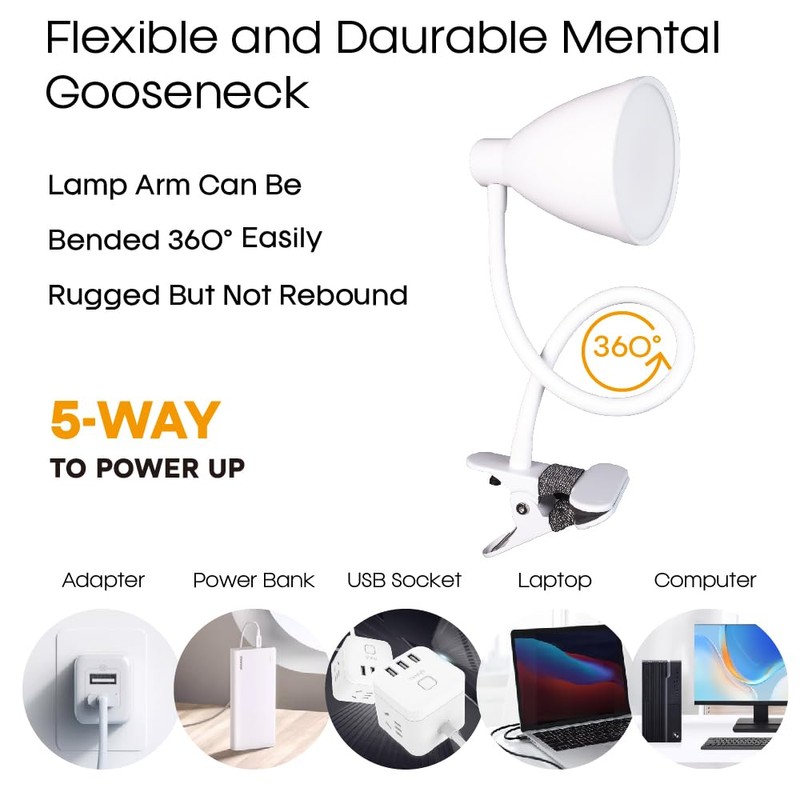Desk Lamp Clip On Lamp Dimmable Eye-Caring 3 Color Modes