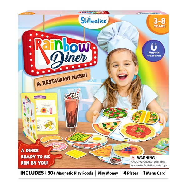 Skillmatics Pretend Play Playset - Rainbow Diner, 30+ Magnetic Food Items for Child's Play, Kids Restaurant Toys, Back-to-School Kitchen Accessories, Gifts for Kids, Toddlers, Ages 3, 4, 5, 6, 7, 8