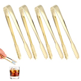 Stainless Steel Ice Tongs, 7 Inch Sugar Ice Pastry Sugar Cooking Clamp Bar Tongs for Ice Bucket, Sugar Cube, Coffee Bar, Food Serving (4 Pieces Gold)