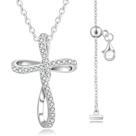 KRKC&CO Moissanite Cross Necklaces for Women, D Color VVS1 0.19ct, 925 Vermeil Sterling Silver, Hypoallergenic Dainty Pendant, Luxury Gifts for Birthday Anniversary Wedding, Handle Gift Box, Journey
