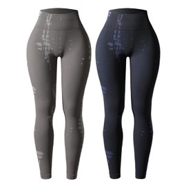 AUROLA Serpent 2 Pieces Pack Set Seamless Scrunch Workout Leggings for Women Active Gym Pants,Pack (Dark Grey + Mocha),S