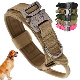 Jesir Collar De Perro Táctico，Collar De Perro De Nailon Militar Grueso con Asa Collares Hebilla De Metal Resistente Ajustable para Entrenamiento De Perros,L(Caqui)