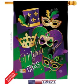 Ornament Collection Mardi Gras Garden House Flags Kit Spring Festival Masquerade Celebration Season Holiday French Small Decorative Gift Yard Banner Double-Sided Made in USA 28 X 40