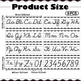 Humyoun Set of 9 Cursive Writing Bulletin Board Cursive Alphabet Wall Strip for Teacher Supplies, Classroom Teaching Tool, Homeschooling, Kids Education (Classic Black)