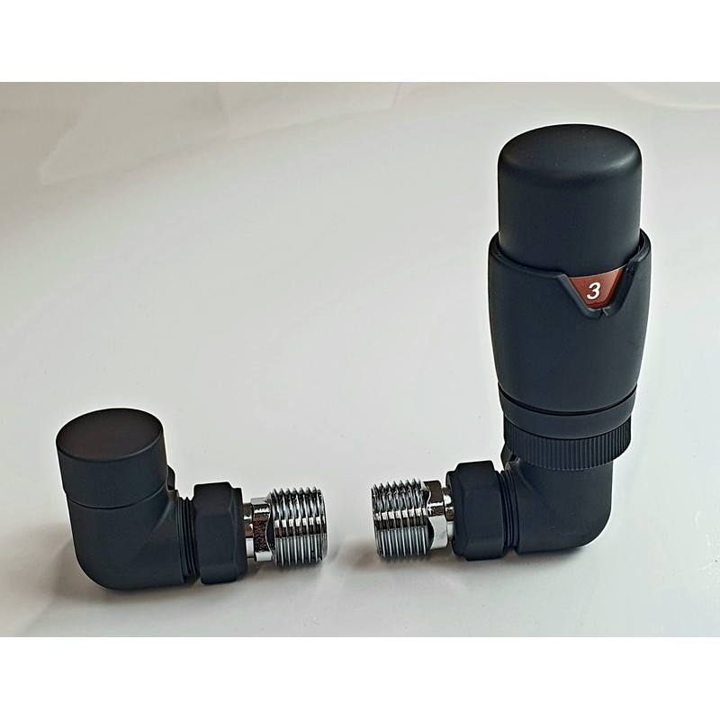 Greened House Kiev Black Designer Corner Thermostatic Radiator & Towel