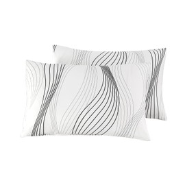 SUSYBAO 100% Cotton Pillowcases Queen Size Set of 2 Black Striped Pattern Pillow Cases with Envelope Closure Curve Geometric Bed Pillow Covers Home Decorative White Pillow Encasement 20 in x 26 in