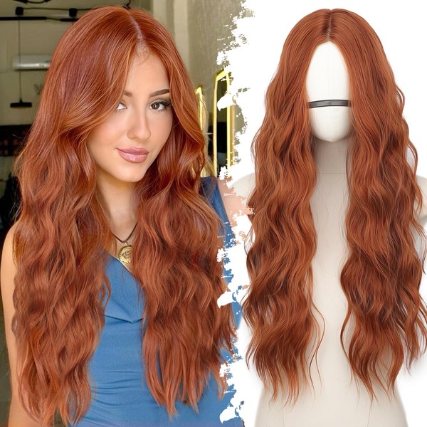 Eawwii Ginger Long Wavy Wig for Women, Pre-Cut HD Lace