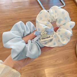 Masvanシュシュ 可愛い 髪飾り ドット シュシュ 可愛い 2セット ヘアゴム おしゃれ 大人 まとめ髪 ヘアアクセサリー 人気 少女 ブルー