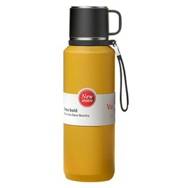 XUDREZ Stainless Steel Thermos Flask with Layer Filter, Thermos Flask Hot and Cold Drinks - Lasts 24 Hours - Leak-proof Vacuum Insulated Bottles with Cup for Coffee Work Milk (Yellow, 1L)