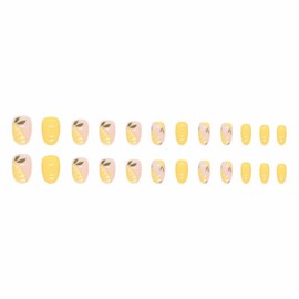 MISUD Press on Nails - Short Oval Fake Nails with Yellow Lemon, Acrylic Summer Fruit Design 24 pcs